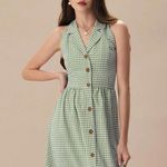 RIHOAS The Green Lapel Plaid Sleeveless Shirt Midi Dress XS Photo 3