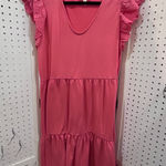 Como vintage Pink Ruffle Eyelet Sleeve Tiered Dress Women's Size L Photo 0