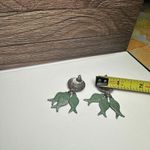 Fish Charms Silver Tone & Green Dangle Drop Pierced Earrings Rustic Style Photo 9