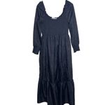 HILL HOUSE The Emily Nap Maxi Crushed Taffeta Long Cuffed Sleeve Smock Dress XL Black Photo 1