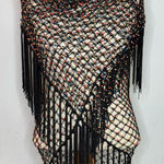 Chico's Vintage Chico’s Y2K Beaded Black Mesh Fringe‎ Shawl Boho Festival Net Wrap OS Photo 0