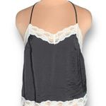 FT Black Satin Camisole Ivory Lace Trim Adjustable Spaghetti Strap Large Top Photo 1