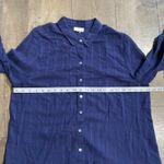 J. JILL Navy Blue Jacquard 3/4 Sleeve Elliptical Top Tunic Button Front Sheer L Size L Photo 6