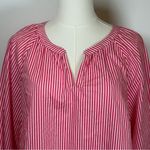 Talbots Butterfly Pink White Stripe Blouse Smocked Cuff Size Large Petite (Lp) Photo 2
