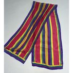 Neck Scarf Womens Rainbow Striped Pink Purple Yellow Satiny 50"X9" Oblong Photo 1