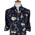 Cals  Blouse XS Navy Floral 34 Sleeve Button Down Lightweight Boho Chic Photo 1