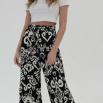 GOA Paris Collection Elastic Waistband Wide Leg Printed Pants Blue Size Small White Photo 0
