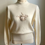 Vintage Bogner Ivory Wool Sweater Embroidered Monogram Mock Neck Cream Ski Large White Photo 0