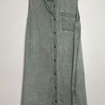 Old Navy Olive Green Gray Tank Swing Shirt Dress Button Front Flowy Loose Pocket Photo 0
