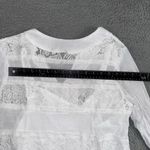 Women White Floral Lace Shirt Large V Neck Roll Tab Sleeve Boho Romantic Coastal Photo 6