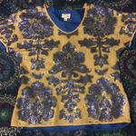 Tracy Reese for Neiman Marcus /Target Blue Ecru Sequined Blouse Top $79.99 EUC S Photo 3