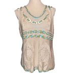 Gizel Women’s Knit Tank Tan Blue Green Size 1X Soft Crochet Knitted Cottagecore Photo 1