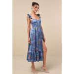 Lulus NWT  Sweet Like Sangria Blue Floral Ruffled Bustier Midi Dress Resort Sz XS Photo 3