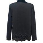 Loft  Black Ribbed Boat Neck Top Medium NWT Lace Trim Whimsigoth Boho Chic Photo 2