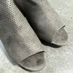 Nature Breeze  (8.5) Gray Perforated Faux Suede Peep Toe Chunky Heel Booties Photo 7