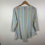 Ali Miles Striped Asymmetrical Hem Tunic Top Large Linen Cotton Coastal Colorful Blue Photo 2