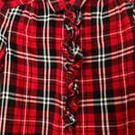 Forever 21  red and black plaid button cotton shirt ruffle S Photo 5