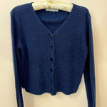 Luisa Lorenzi Navy Blue Cotton Cropped Button Front Cardigan S/ M Photo 0