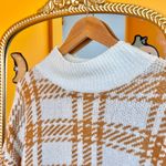 a.n.a  White and Mustard Plaid Cowl Neck Oversized Knit Sweater L Photo 1