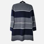 Talbots Sz. S Grey & Blue Stripe Pure Merino Wool Open Front Long Line Cardigan Photo 1