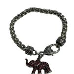 Silver Color Bracelet Elephant Charm Red Rhinestone Alabama Crimson Tide Fan Photo 1