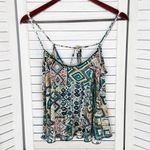 Elodie Tribal Print Tie Back Cropped Tank Top Y2K Teal Multi Size Small Photo 5