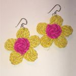 Yellow and Pink Boho Flower Earrings Photo 1