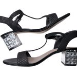 Dune London  Womens Size 41 9.5 Black Snakeskin Maddie Crystal Block Heel Sandals Photo 8