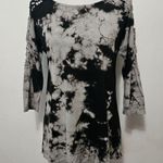 American Age Black & Gray Tie Dye Knit Top with Crochet Details Size Medium Photo 0