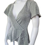 Caution to the Wind Green & White Striped Faux Wrap Top (S) Photo 0