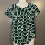 H&M Shirt Womens Small Green White Geometric Print Short Sleeve Keyhole Blouse Photo 0