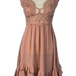Free People One X-Small Adella Slip Mini Dress Rose Crochet Lace Flowy Smocked Photo 1