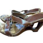 Italian Shoemakers Contesa Wood Look Wedge Brown Sandals Sz 6 Made In Italy Photo 1