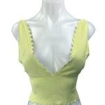 Free People Light Green Sleeveless Knit Scalloped V-Neck Crop Tank Top Size M Photo 0
