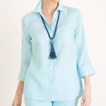 Chico's Chico’s No-Iron Linen 3/4 sleeve sheer Shirt in bright baby blue size US 10 Photo 1
