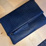 GiGi New York Stella Fold Over Leather‎ Python Snake Embossed Clutch Blue Photo 0