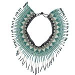 Mexican Handmade Glass Seed Beaded Fringe Collar Bib Necklace Green Photo 2