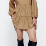 ZARA  Brown Tiered Long Sleeve Babydoll Mini Dress Size Medium Photo 0