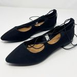 American Eagle Black Lace Up Pointed Toe Flats Size 6 Faux Suede Photo 1