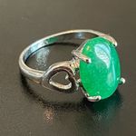 Green jade silver heart ring size 8.75 Photo 1