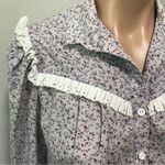 Prairie Cottagecore Dainty Feminine Modest Micro Floral Ruffle 80s Button Shirt Photo 1