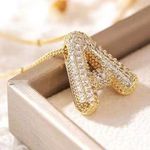 Letter A Initial Zircon Balloon Necklace Gold Photo 0