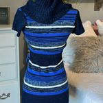 Derek Heart Sweater Dress Cowl Neck Blue Stripe Colorful Womens Small Acrylic Photo 4
