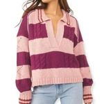 Free People ✨ Pembrook Sz Medium Sweater in Moody Pink Combo Striped Cotton✨ Photo 3