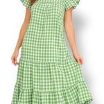 Draper James RSVP Green Gingham Plaid Cotton Midi Dress Ruffle Sleeves Medium Photo 0