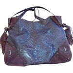 Jessica Simpson Y2K Boho Hobo Tote Snake Embossed Tassel Bag Purple Brown  Photo 0