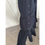 Madewell  Tie-Waist Tiered Midi Dress Windowpane Navy Blue Button Up Size 8 Photo 6