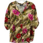 American Vintage Caribou (2X)  80s Womens Cream Floral Aloha Blouse Top Shirt Photo 0