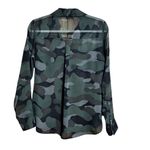 EXPRESS  The Portofino Shirt Womens Small Multicolor Camouflage Sheer Blouse Photo 5