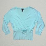 Light blue surplice wrap long sleeve top with waist bow tie balletcore coquette Size M Photo 0